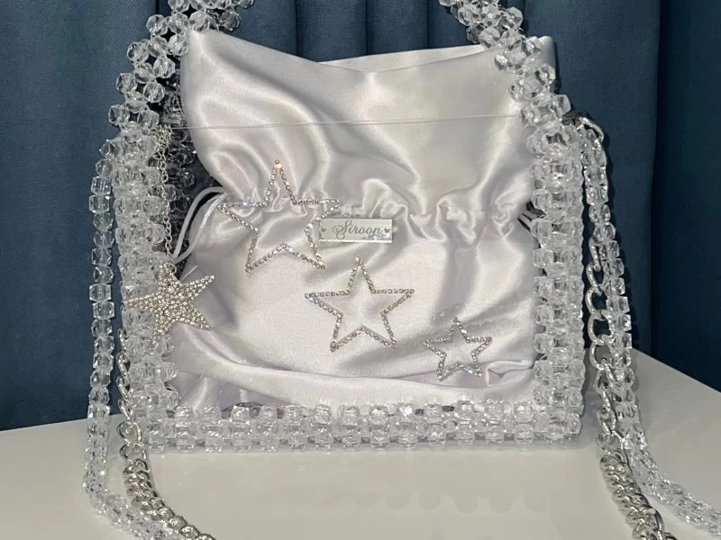 Handmade white beaded bag